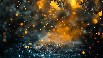 Enchanting bokeh lights dance around a shadowy glittering surface creating a magical and ethereal ambiance photo