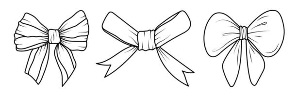 A set of bows in a line. A bow for making postcards, stickers, and invitations. Illustration isolated on a white background. vector