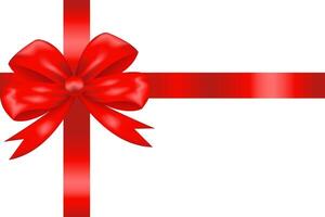 A red ribbon bow as a design element for festive gift boxes, certificates, and postcards with satin deforming decor realistic illustration. vector