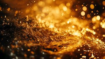 Abstract gold texture with light reflecting water droplets Rich metallic colors shimmer and gleam creating a sense of luxury photo