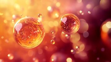 Floating golden orbs in a soft shimmering light creating a warm inviting and abstract visual experience photo