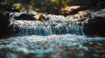 A picturesque view of a small waterfall cascading over rocks capturing the serene beauty of nature's flow and gentle power photo
