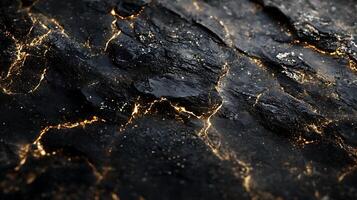 Dramatic black stone texture featuring glowing fissures Perfect for backgrounds with an element of geological power photo