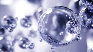 Macro image of transparent liquid spheres suspended in a bright environment showing detail and light refraction photo