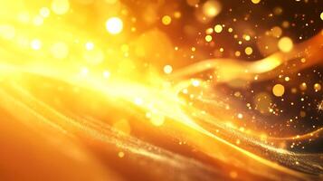 Abstract glowing golden bokeh background with floating light particles and wave patterns luxurious design element photo