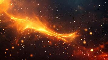 Abstract depiction featuring a golden stream of energy amidst a dark cosmos dotted with glowing particles Ethereal and dynamic photo