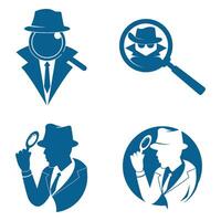 set detective with magnifying glass icon vector