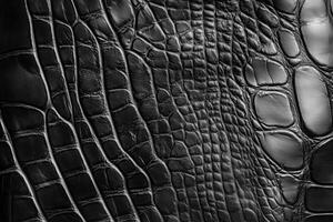 Detailed black crocodile leather texture with unique scale patterns, ideal for adding a touch of luxury. photo