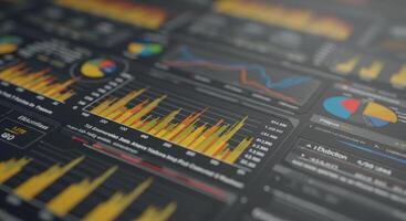 A detailed dashboard featuring charts and graphs visualizes financial data, facilitating business analysis. photo