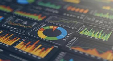 Dynamic data visualizations displaying business analytics, revealing key performance indicators and market trends. photo