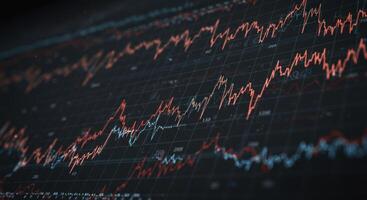 An abstract representation of the volatile stock market with a financial graph showing investment trends. photo