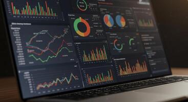 On a laptop, comprehensive dashboards visualize business data, presenting charts and graphs photo