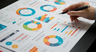 Analyzing financial data with colorful charts and graphs to strategize for business growth. photo