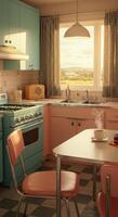 Step back in time with this charming retro kitchen scene, bathed in soft morning light. photo