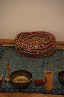 Closeup beautiful colorful mandala backdrop photo