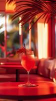 Refreshing Tropical Cocktail in a Stylish Sunset Lounge Setting photo