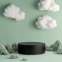 Minimalistic Display with Black Platform and Soft Green Background photo