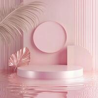 Minimalist Pink Background with Geometric Shapes and Water Reflection photo