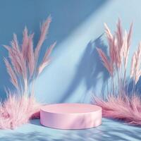 Serene Pink and Blue Pastel Display with Pampas Grass for Stylish Showcases photo