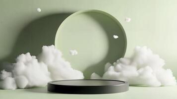 Minimalistic Presentation Stage with Soft Clouds on a Pastel Green Background photo