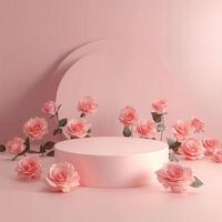 Delicate Pink Roses Against a Soft Pink Background with a Round Display photo