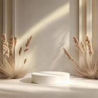 Elegant Minimalist Display Featuring Pampas Grass and Soft Lighting photo