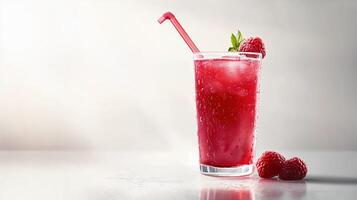 Refreshing Raspberry Drink with Straw and Garnish photo
