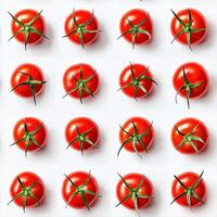 Fresh red tomatoes arranged in a grid pattern photo