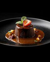 Decadent dessert with rich chocolate flavor photo