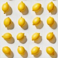 Fresh, vibrant lemons arranged in a neat pattern photo