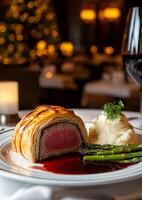 Luxurious dining experience with gourmet beef Wellington photo