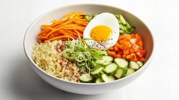Nutrient-rich quinoa bowl with fresh vegetables and a soft-boiled egg photo