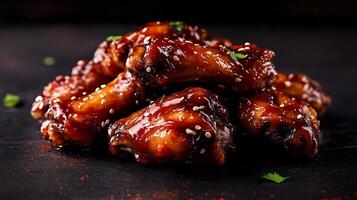 Savory Sticky BBQ Chicken Wings Garnished with Sesame Seeds photo