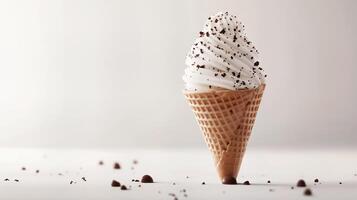 Delicious Soft Serve Ice Cream in a Cone with Chocolate Sprinkles photo