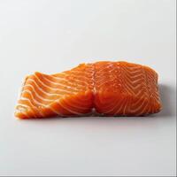 Raw Fresh salmon fillet with vibrant orange color and detailed marbling, isolated on a clean white background photo