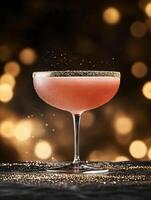 Elegant Sparkling Cocktail in a Glittery Glass with Golden Bokeh Background photo