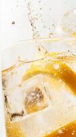 Refreshing Sparkling Drink with Ice and Citrus Elements photo