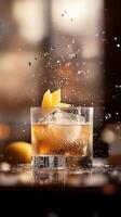 Refreshing Cocktail with Citrus Garnish Splashing in a Glass photo