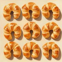 Golden Croissants Arranged in a Symmetrical Pattern on a Beige Background photo