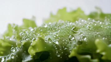 Close-up of Fresh Green Lettuce with Water Droplets Reflecting Light photo