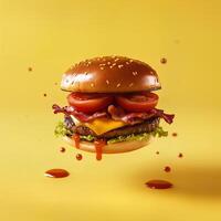 Mouthwatering Cheeseburger with Fresh Ingredients and Tasty Sauces photo
