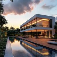 Modern Architectural Design of a Luxurious House Surrounded by Nature photo