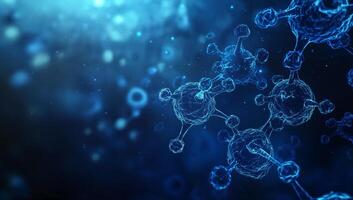 Abstract depiction of molecular structures in glowing blue environment photo