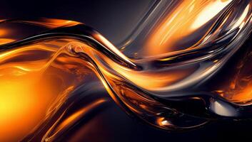 Abstract Orange and Black Fluid Wave Art with Glossy Finish photo