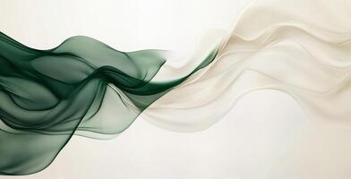 Elegant flow of green and cream fabric waves on a soft background photo