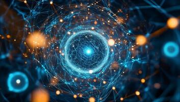 Abstract Representation of a Quantum Energy Sphere with Digital Connections photo