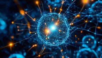 Futuristic Digital Sphere with Network Connections and Light Effects photo