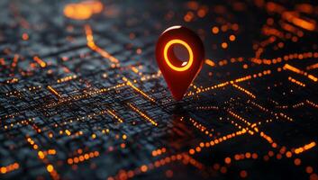 Illuminated Map with a Vibrant Location Marker and Lantern Effect photo