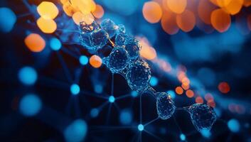 Abstract representation of interconnected molecules with a glowing background photo