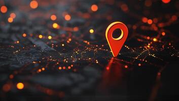 Dynamic Red Map Pin with Glowing Data Network Background photo